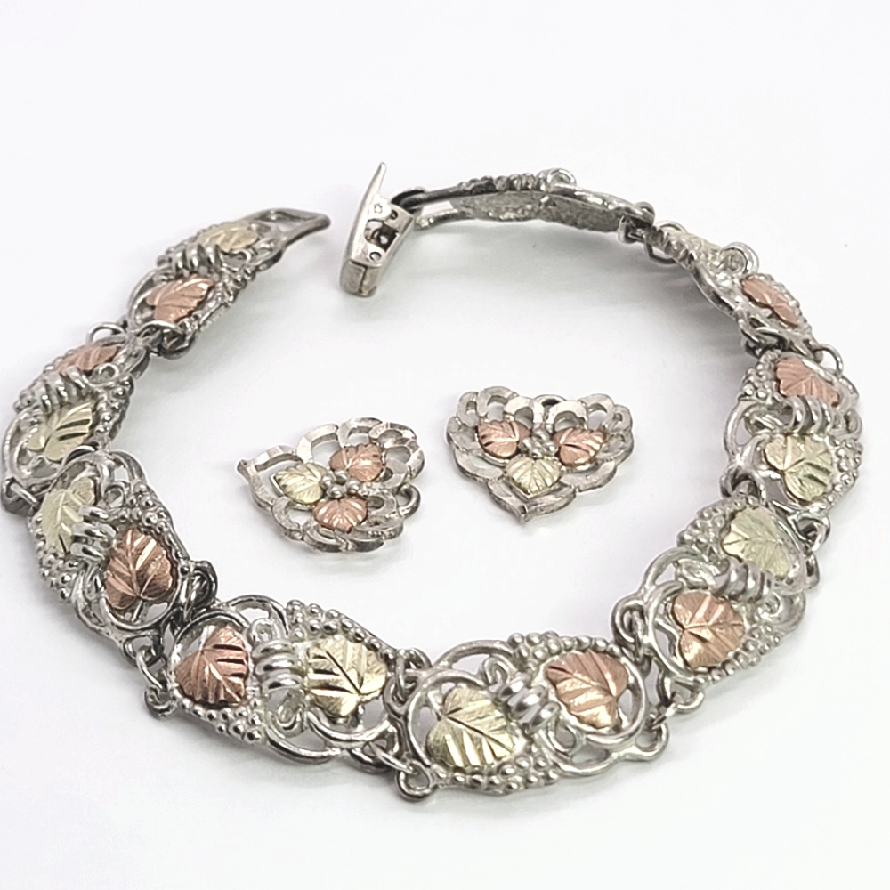 Black Hills Gold Sterling Silver and 12K Gold Leaf Bracelet